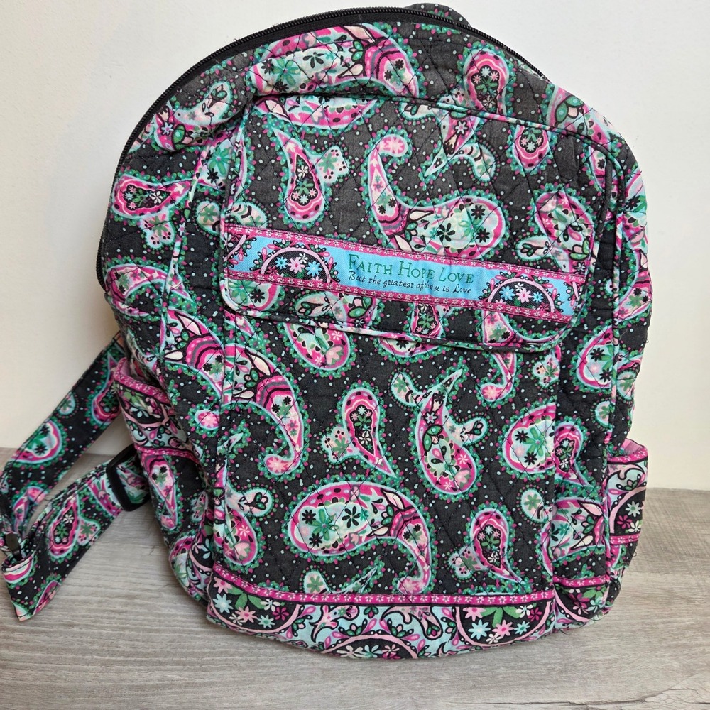 Divinity Boutique Faith Hope Love Quilted Paisley Backpack Christian Pink Blue